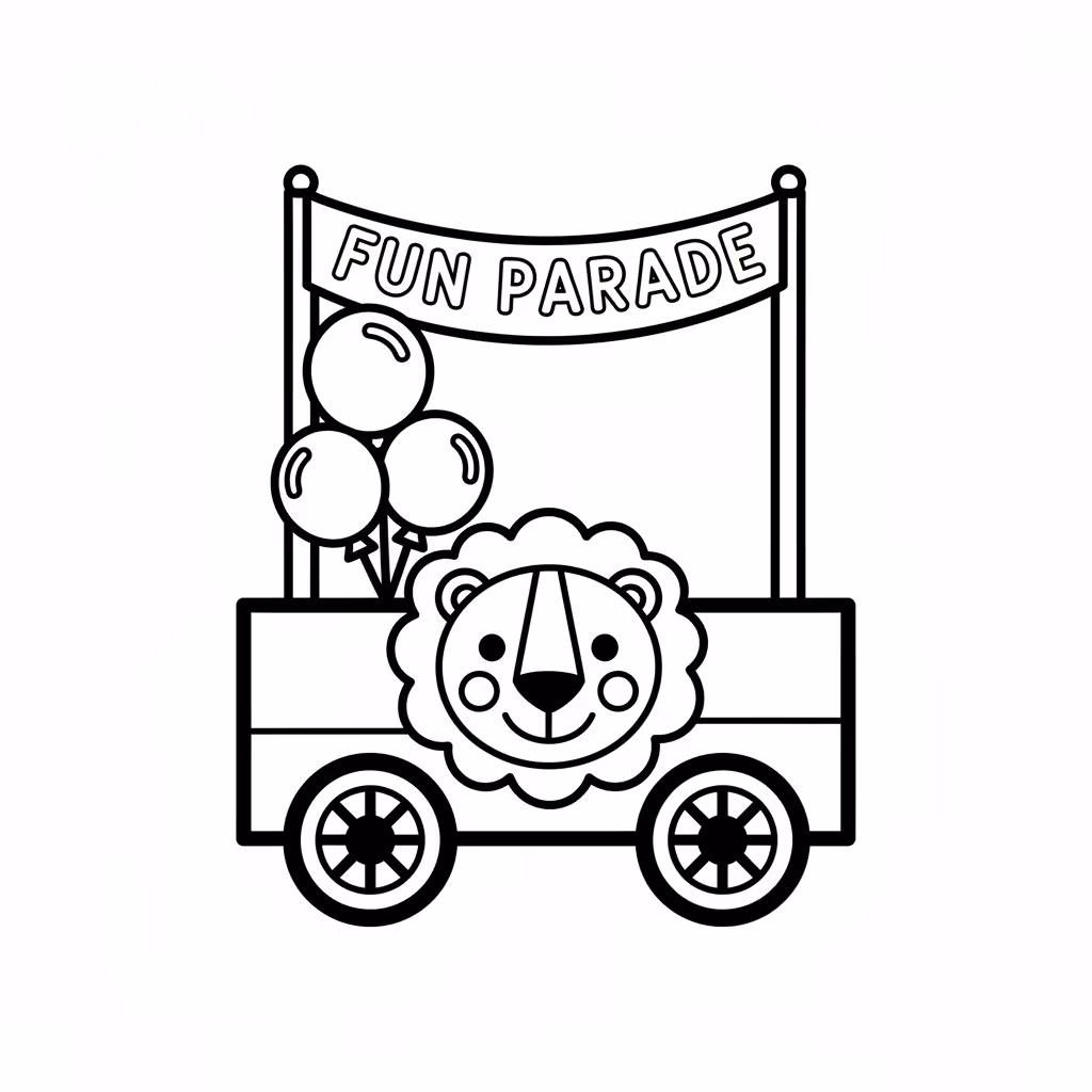 Picture of a printable coloring page showing Carnival Float, level easy
