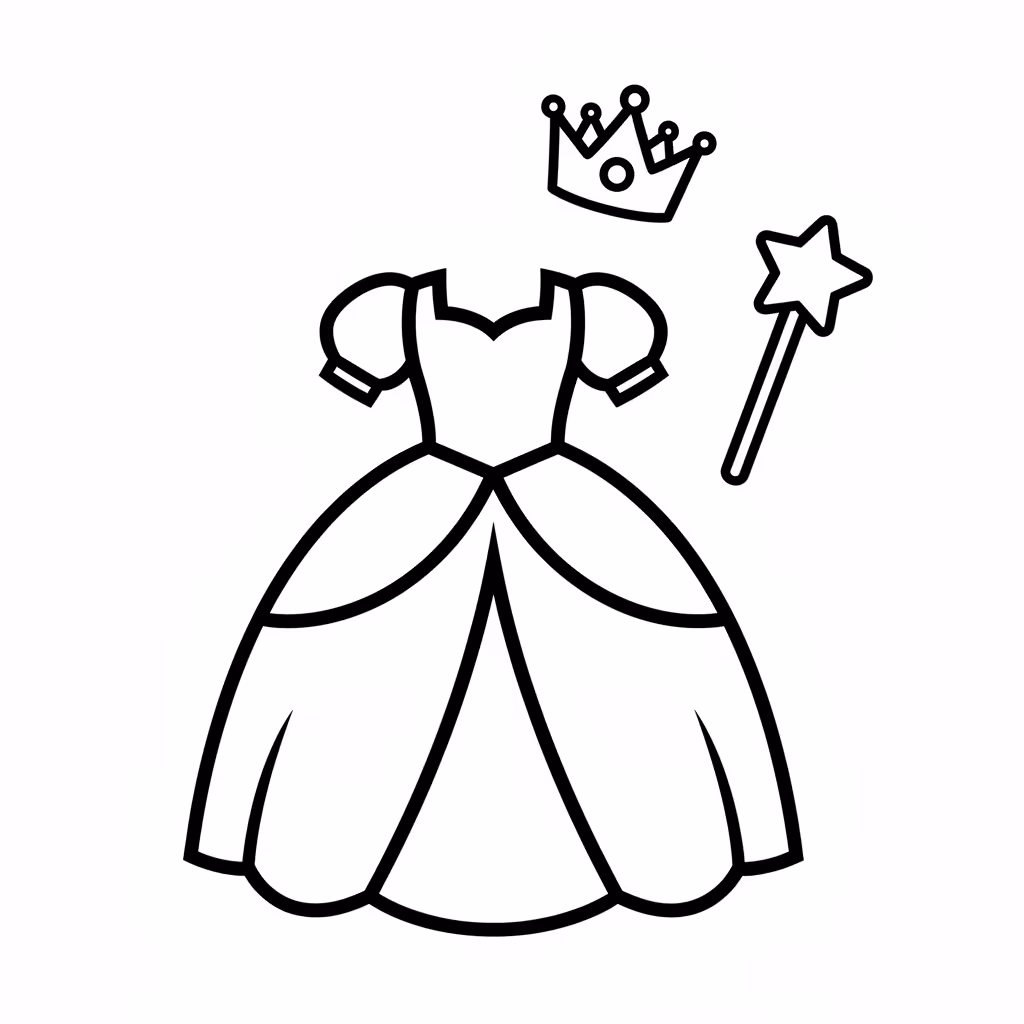 Picture of a printable coloring page showing Princess Costume, level easy