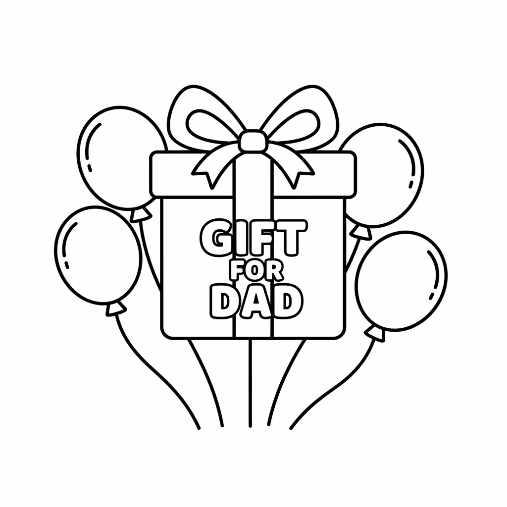 Picture of a printable coloring page showing Gift for Dad, level easy