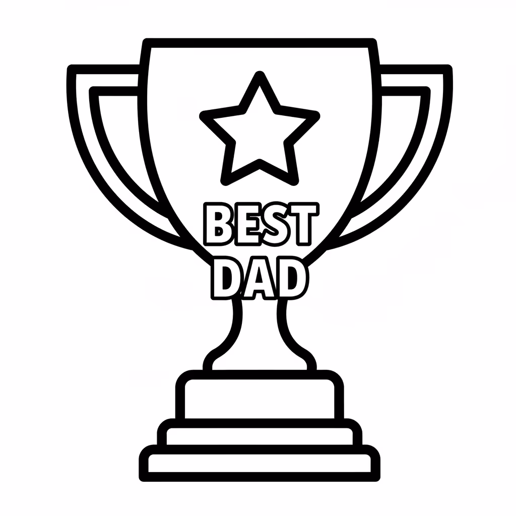 Picture of a printable coloring page showing Best Dad Trophy, level easy