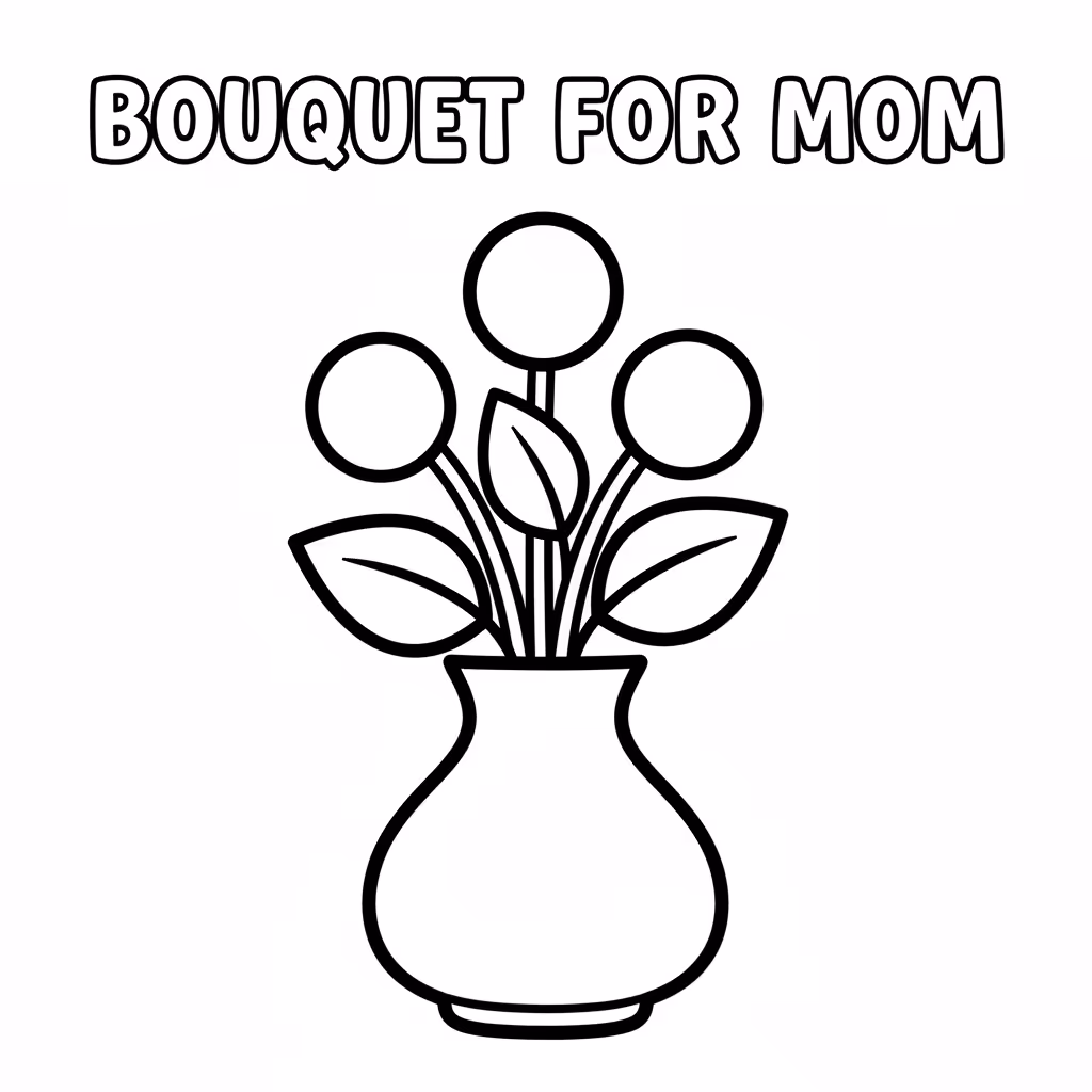 Picture of a printable coloring page showing Bouquet for Mom, level easy