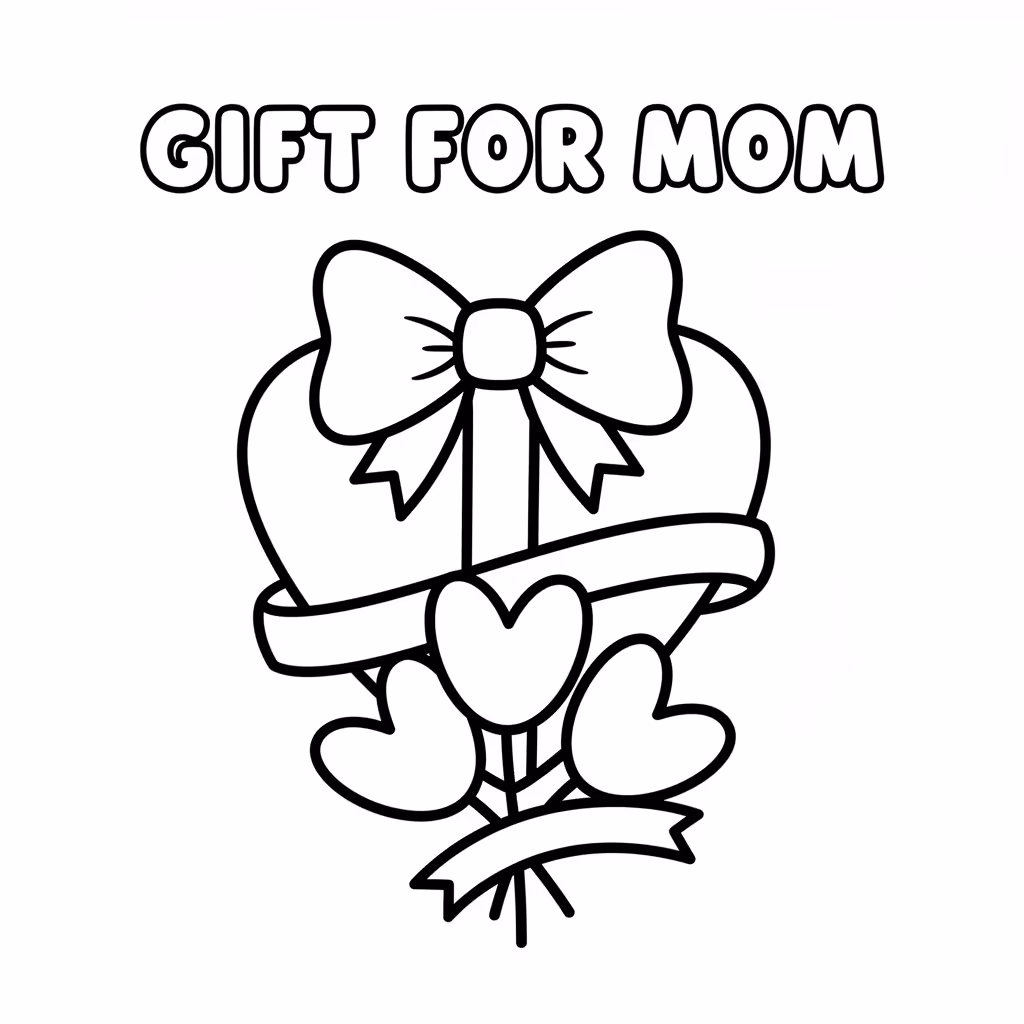 Picture of a printable coloring page showing Gift for Mom, level easy