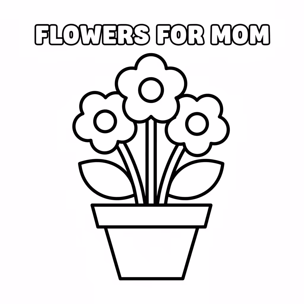 Picture of a printable coloring page showing Flowers for Mom, level easy