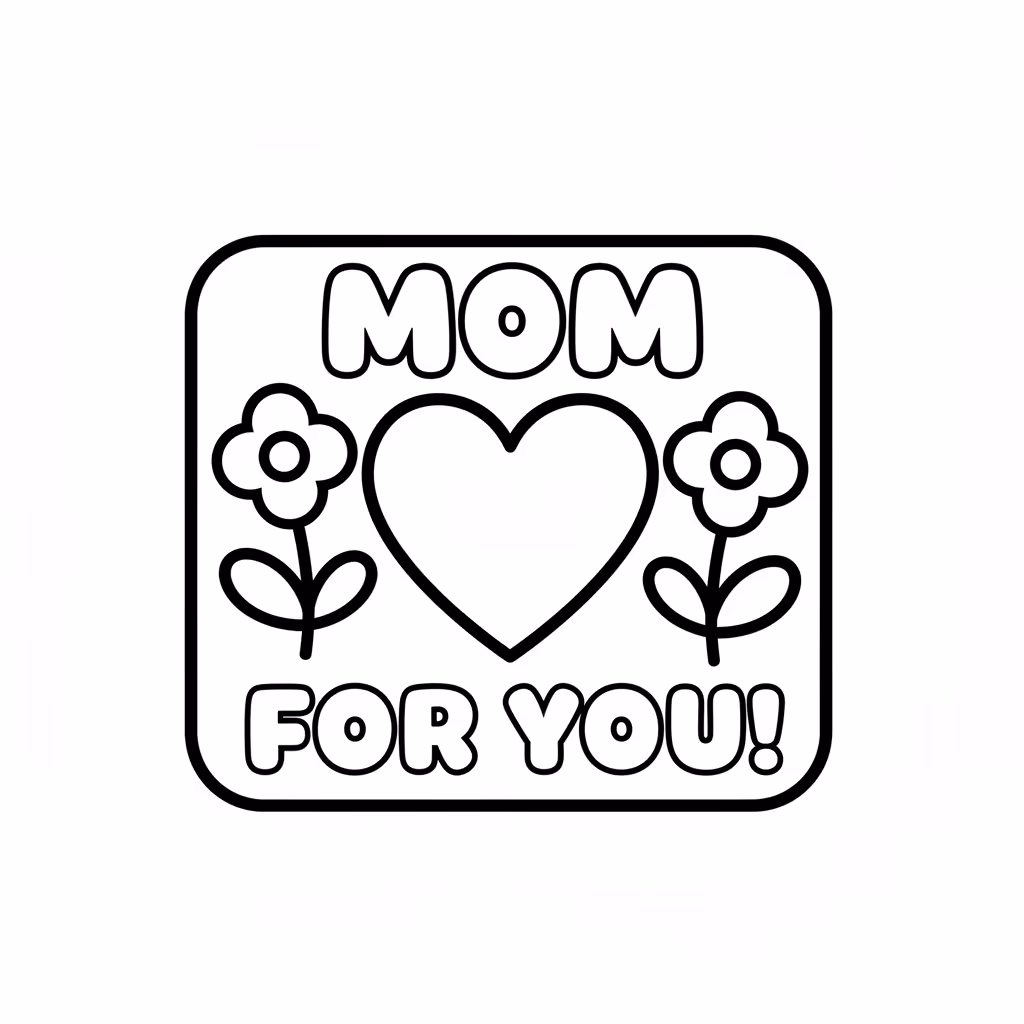 Picture of a printable coloring page showing Card for Mom, level easy