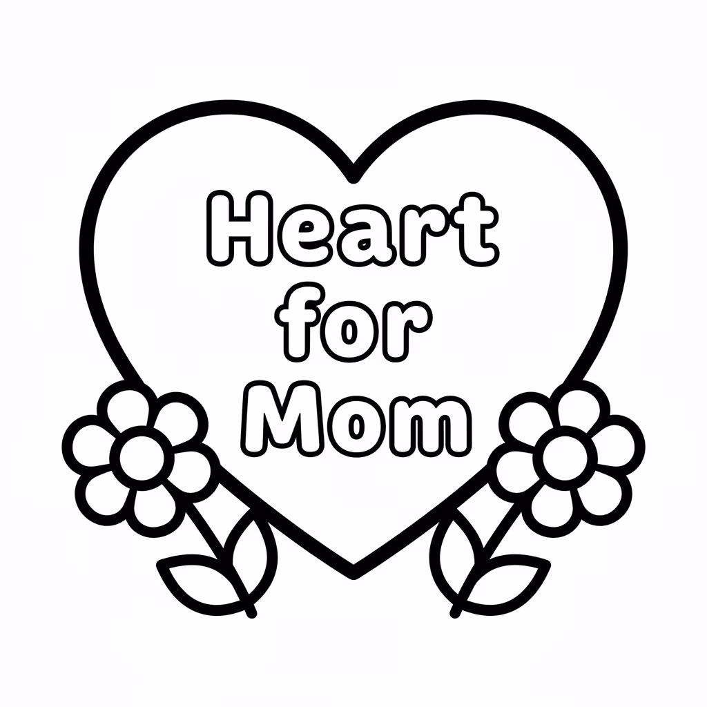 Picture of a printable coloring page showing Heart for Mom, level easy
