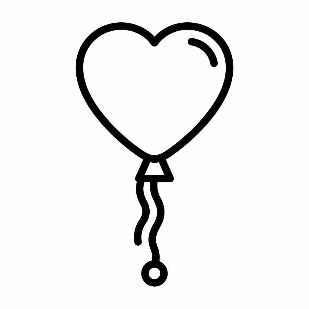 Picture of a printable coloring page showing Heart Balloon, level easy
