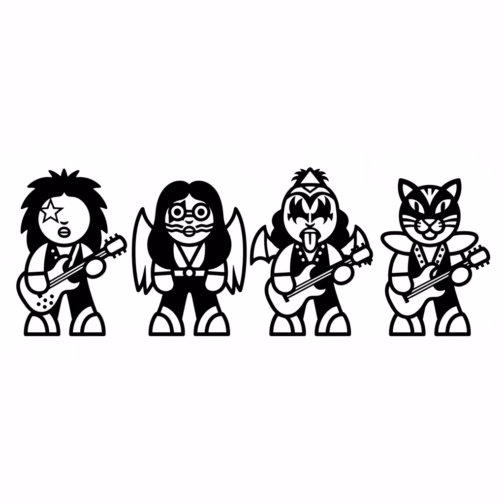 Picture of a printable coloring page showing Kiss, level easy