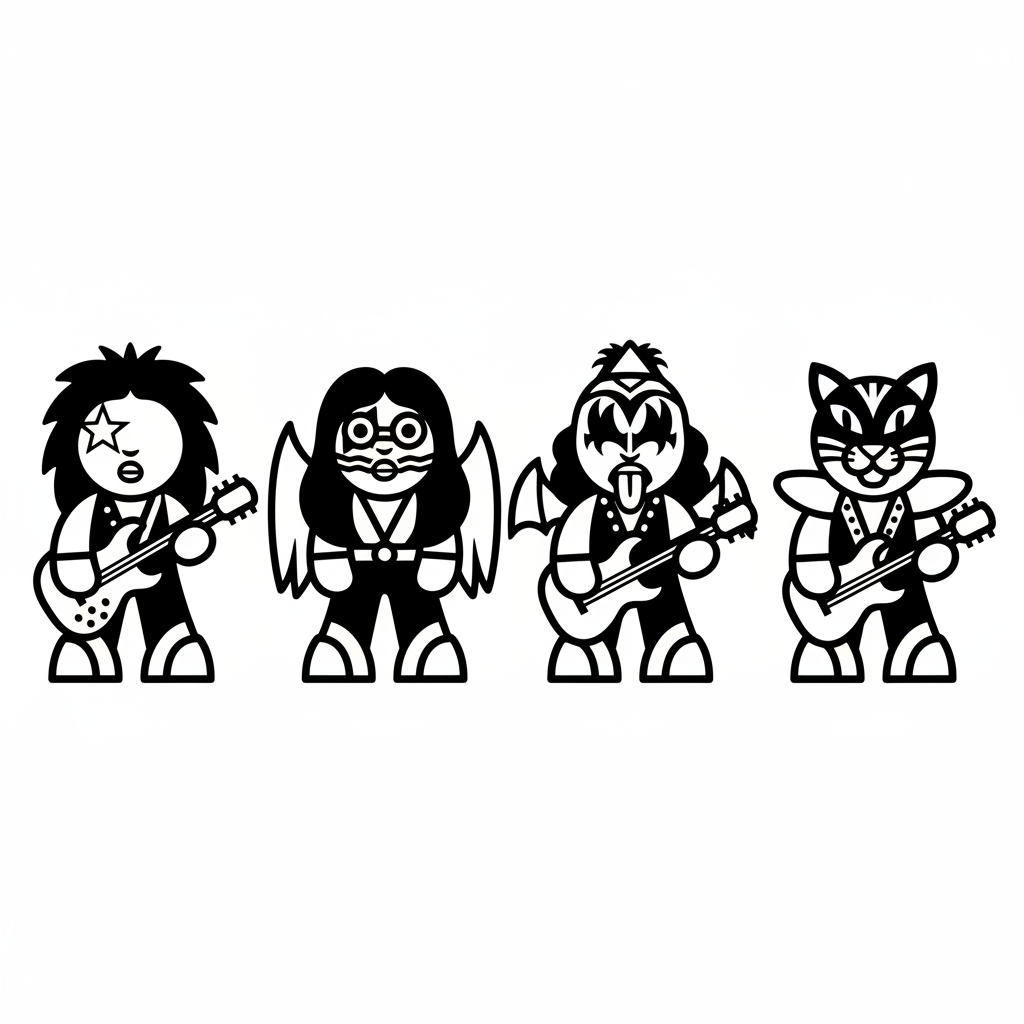 Picture of a printable coloring page showing Kiss, level easy