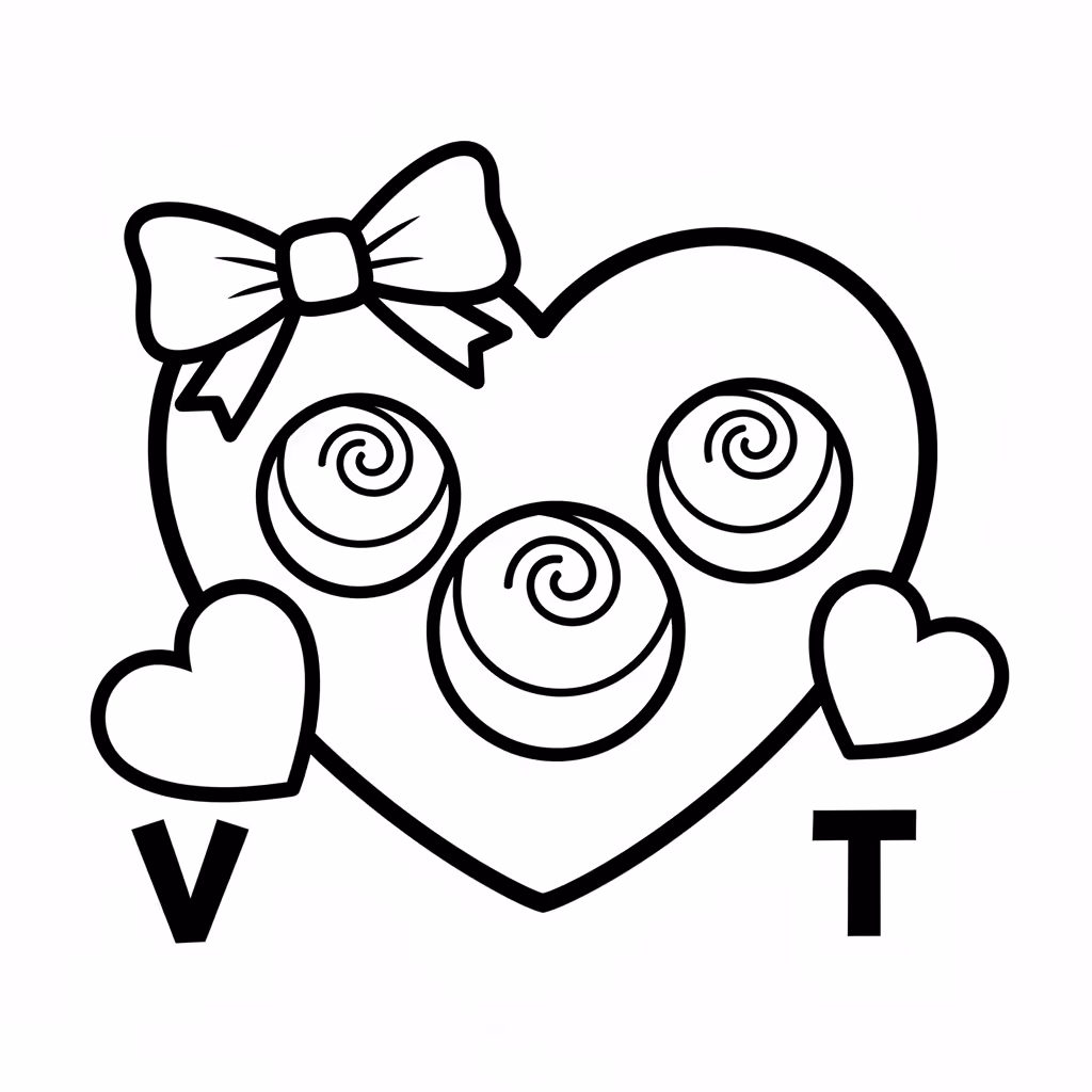 Picture of a printable coloring page showing Valentine Chocolate, level easy