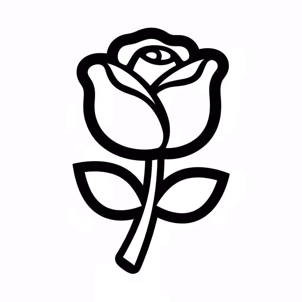 Picture of a printable coloring page showing Red Rose, level easy