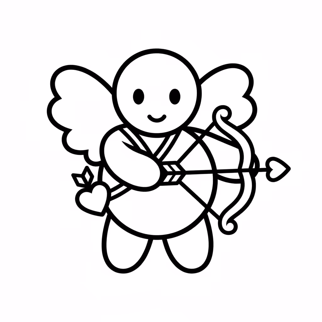 Picture of a printable coloring page showing Cupid, level easy