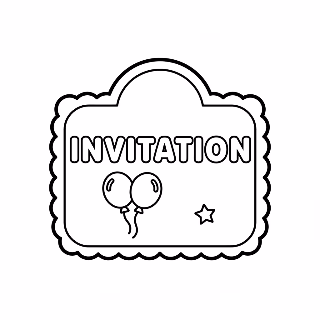 Picture of a printable coloring page showing Invitation, level easy