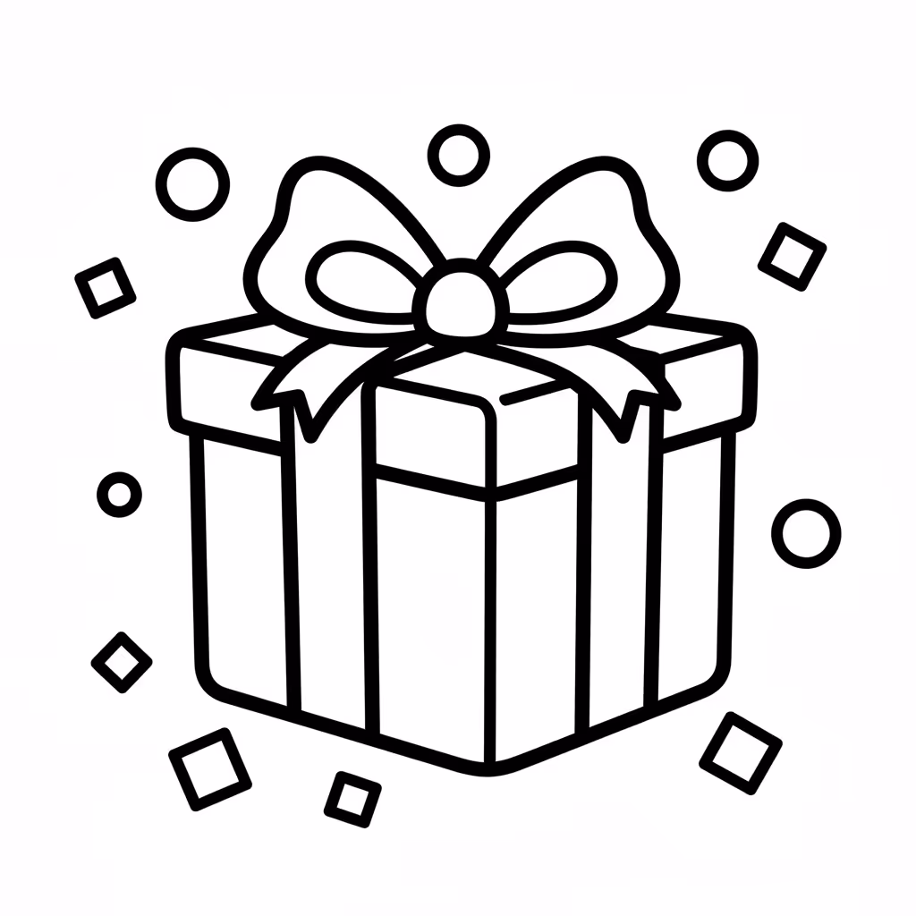 Picture of a printable coloring page showing Birthday Gift, level easy
