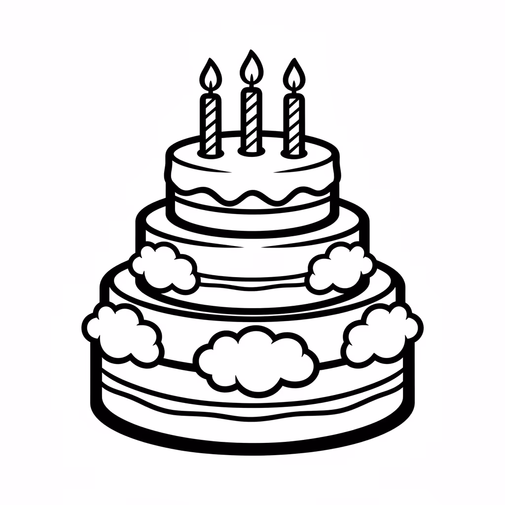 Picture of a printable coloring page showing Birthday Cake, level easy
