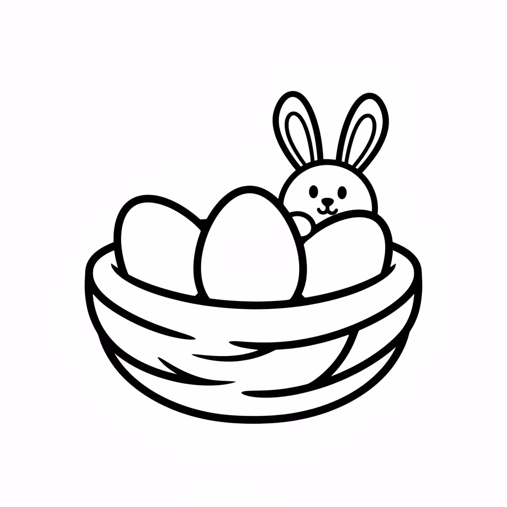 Picture of a printable coloring page showing Easter Nest, level easy