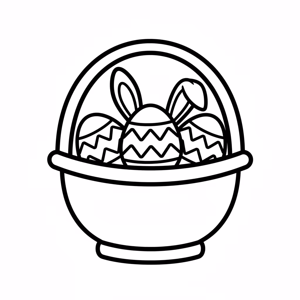 Picture of a printable coloring page showing Easter Basket, level easy