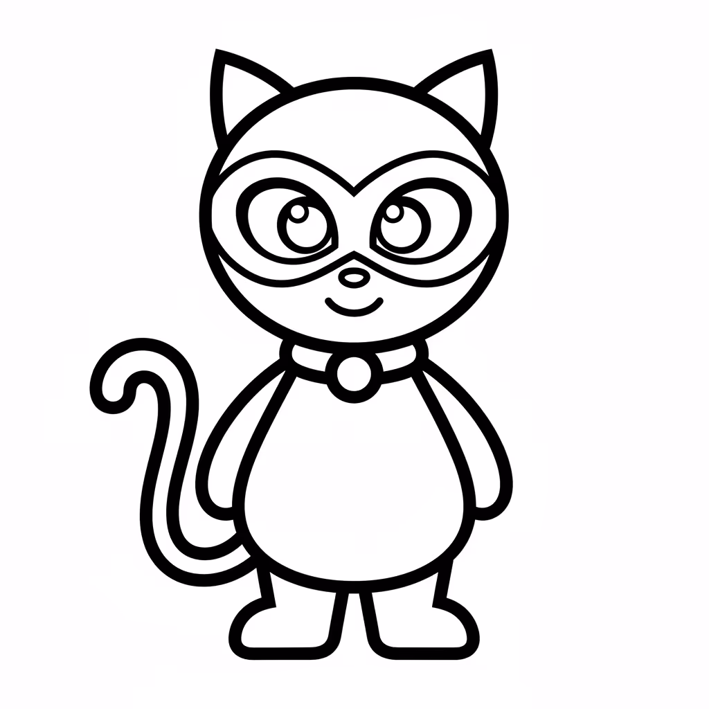 Picture of a printable coloring page showing Black Cat, level easy