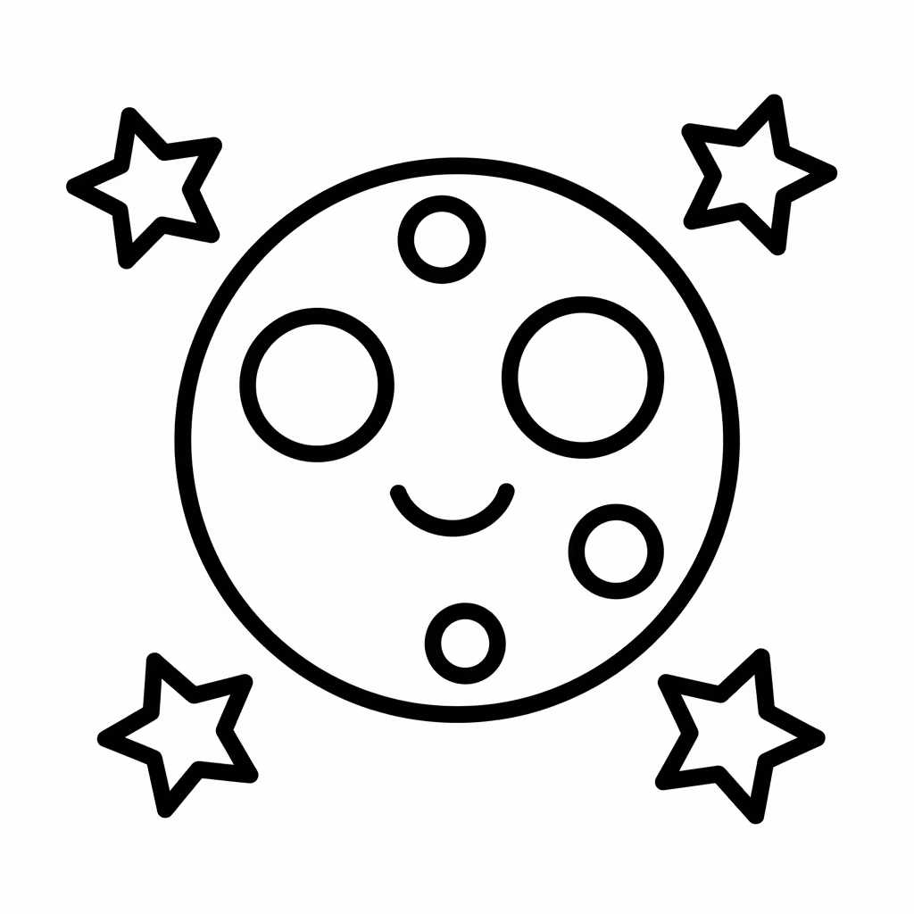 Picture of a printable coloring page showing Full Moon, level easy