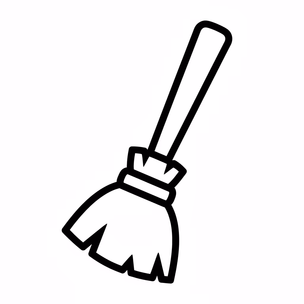 Picture of a printable coloring page showing Broomstick, level easy
