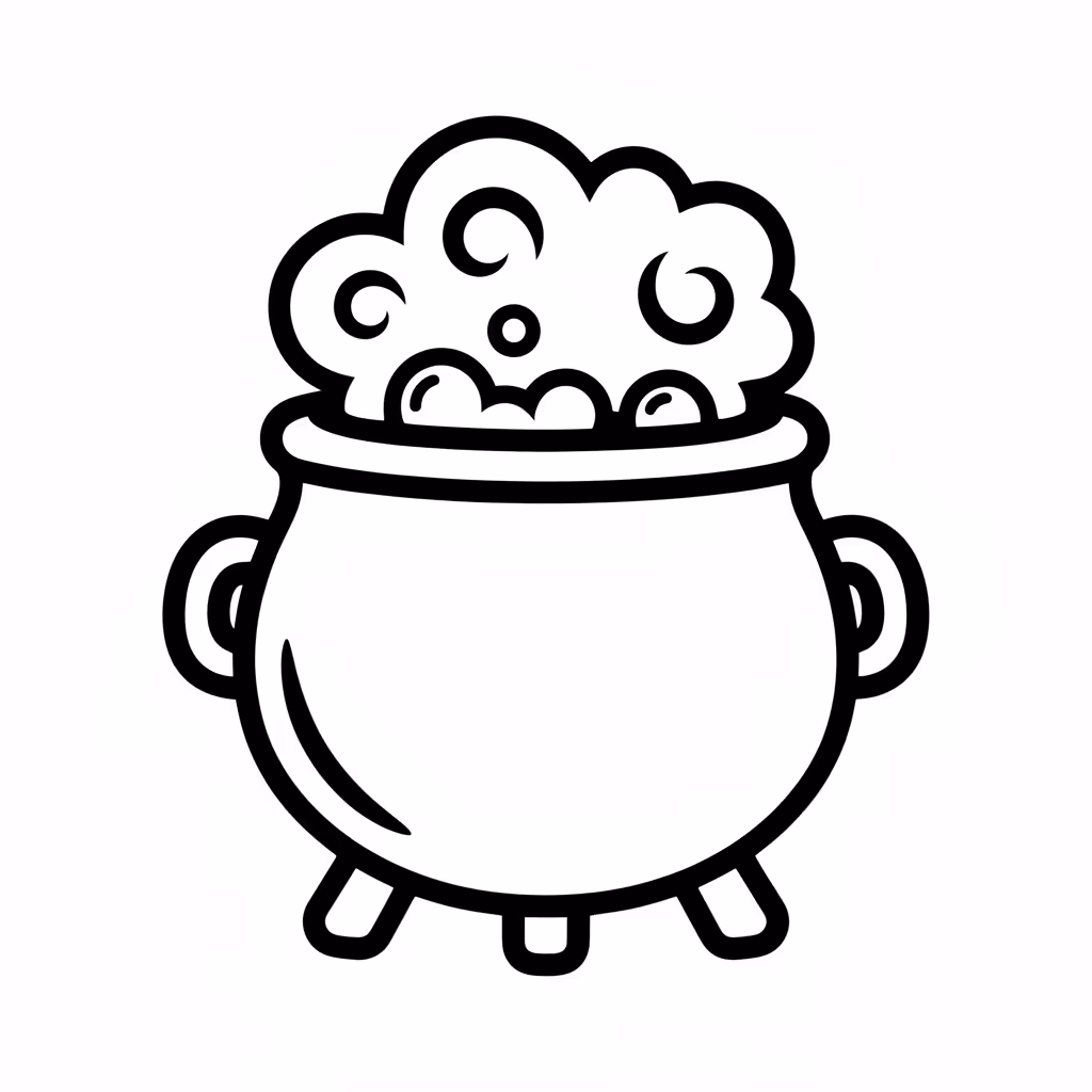Picture of a printable coloring page showing Cauldron, level easy