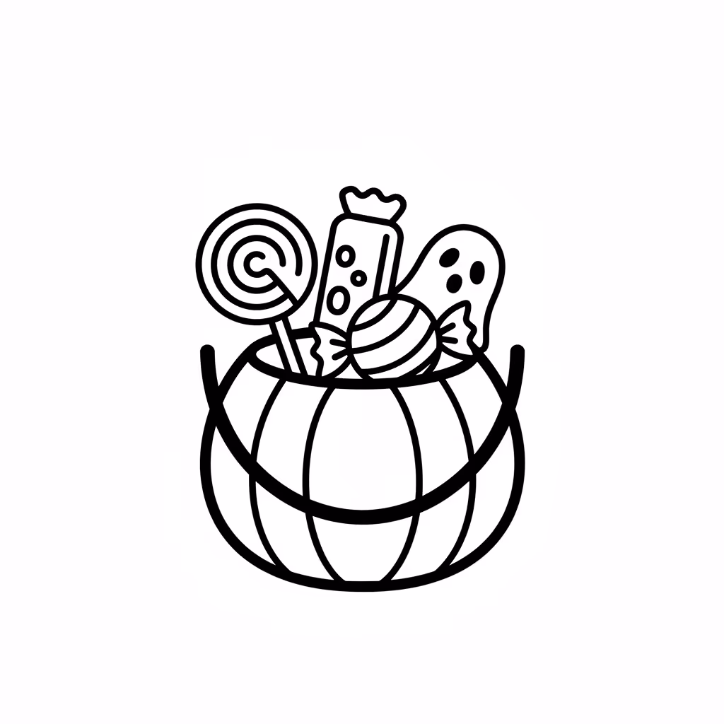 Picture of a printable coloring page showing Halloween Candy, level easy