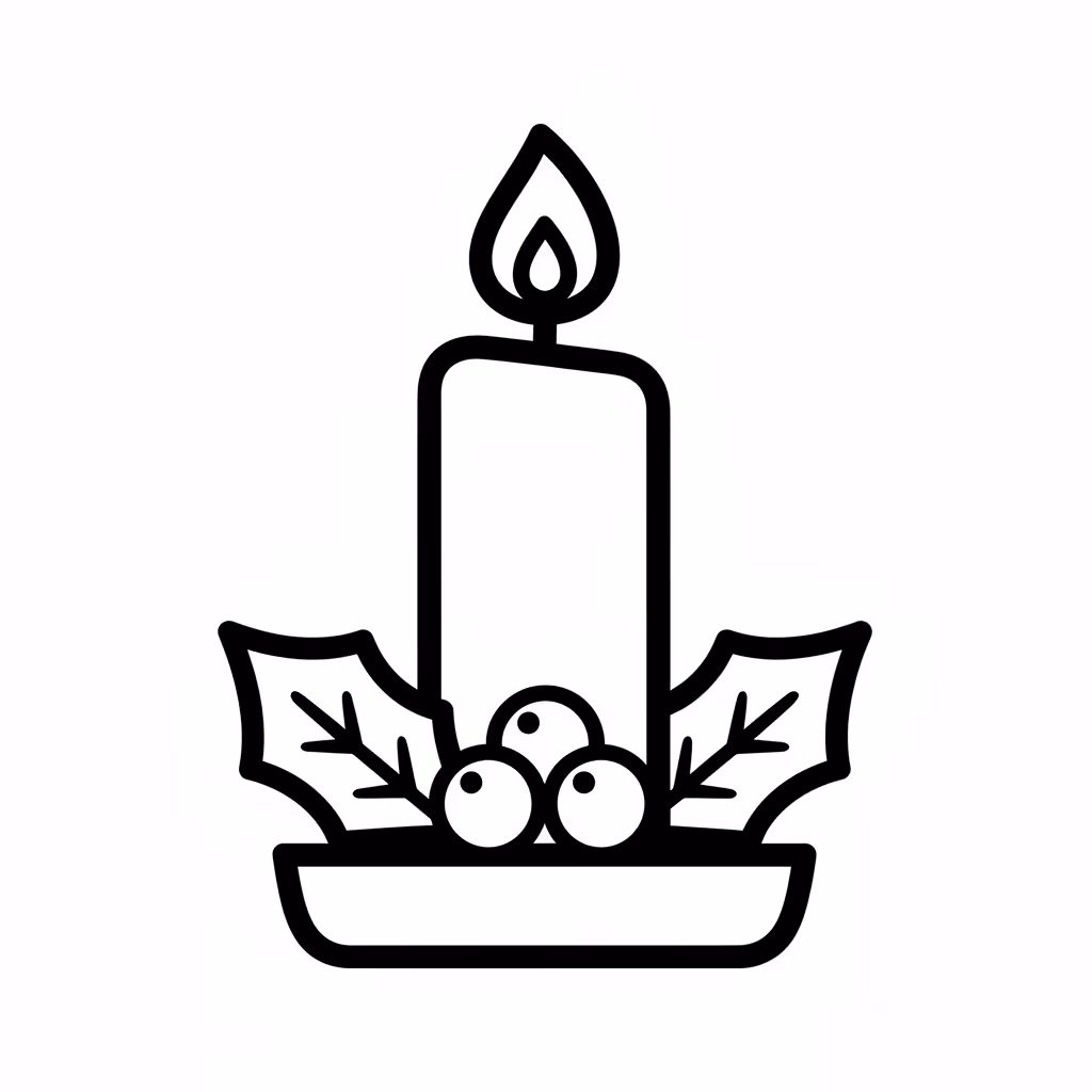 Picture of a printable coloring page showing Christmas Candle, level easy