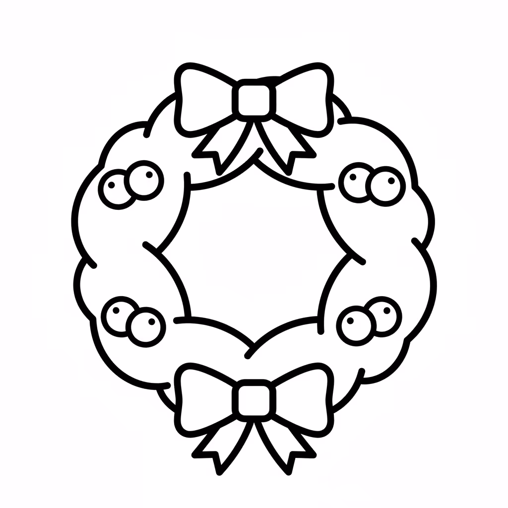 Picture of a printable coloring page showing Christmas Wreath, level easy