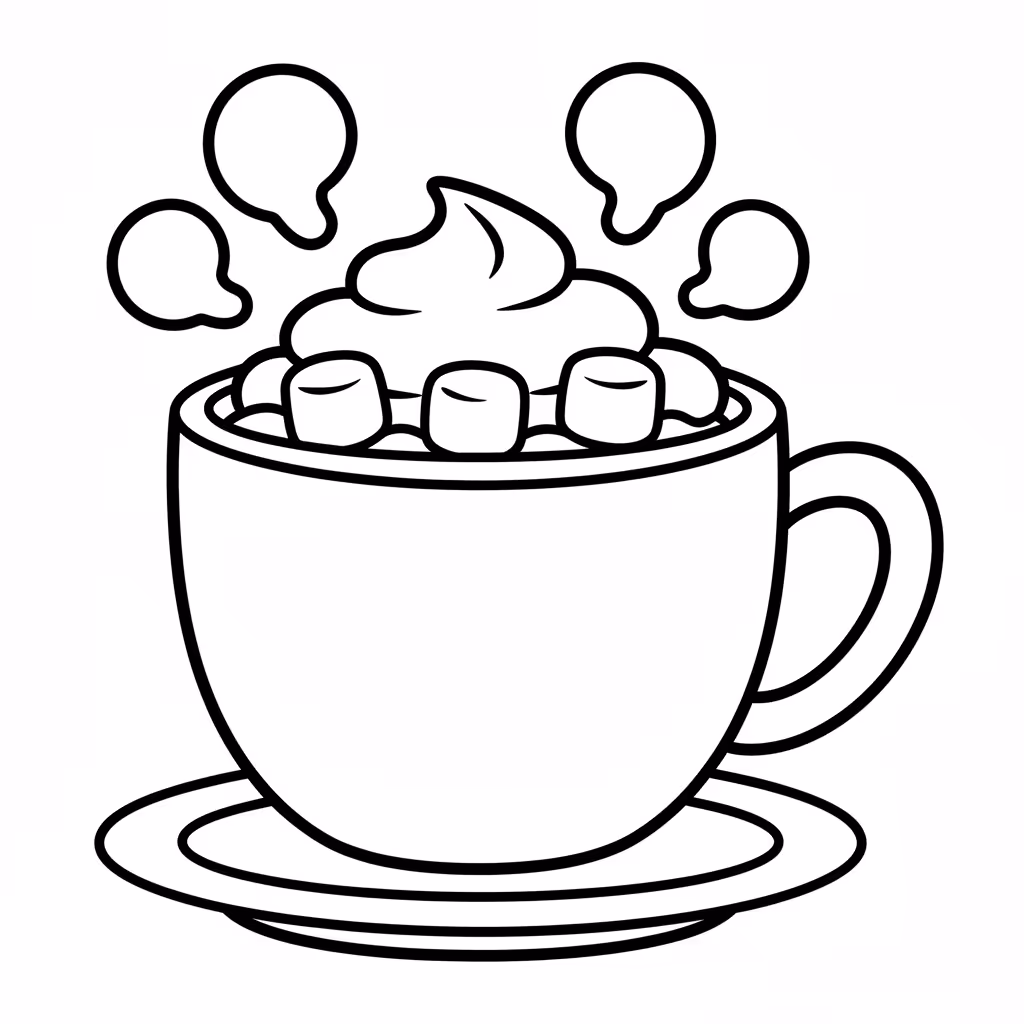 Picture of a printable coloring page showing Hot Chocolate, level easy