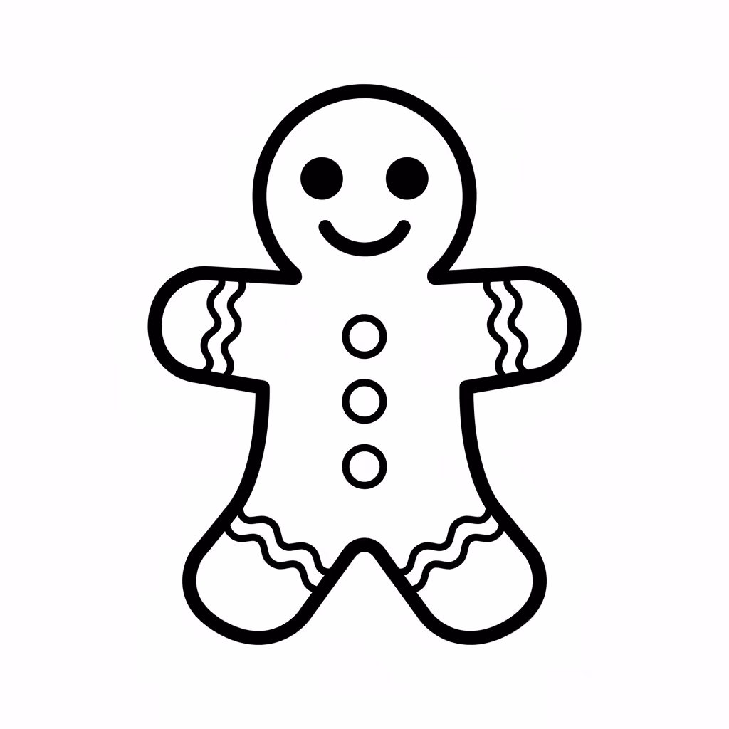 Picture of a printable coloring page showing Gingerbread Cookie, level easy