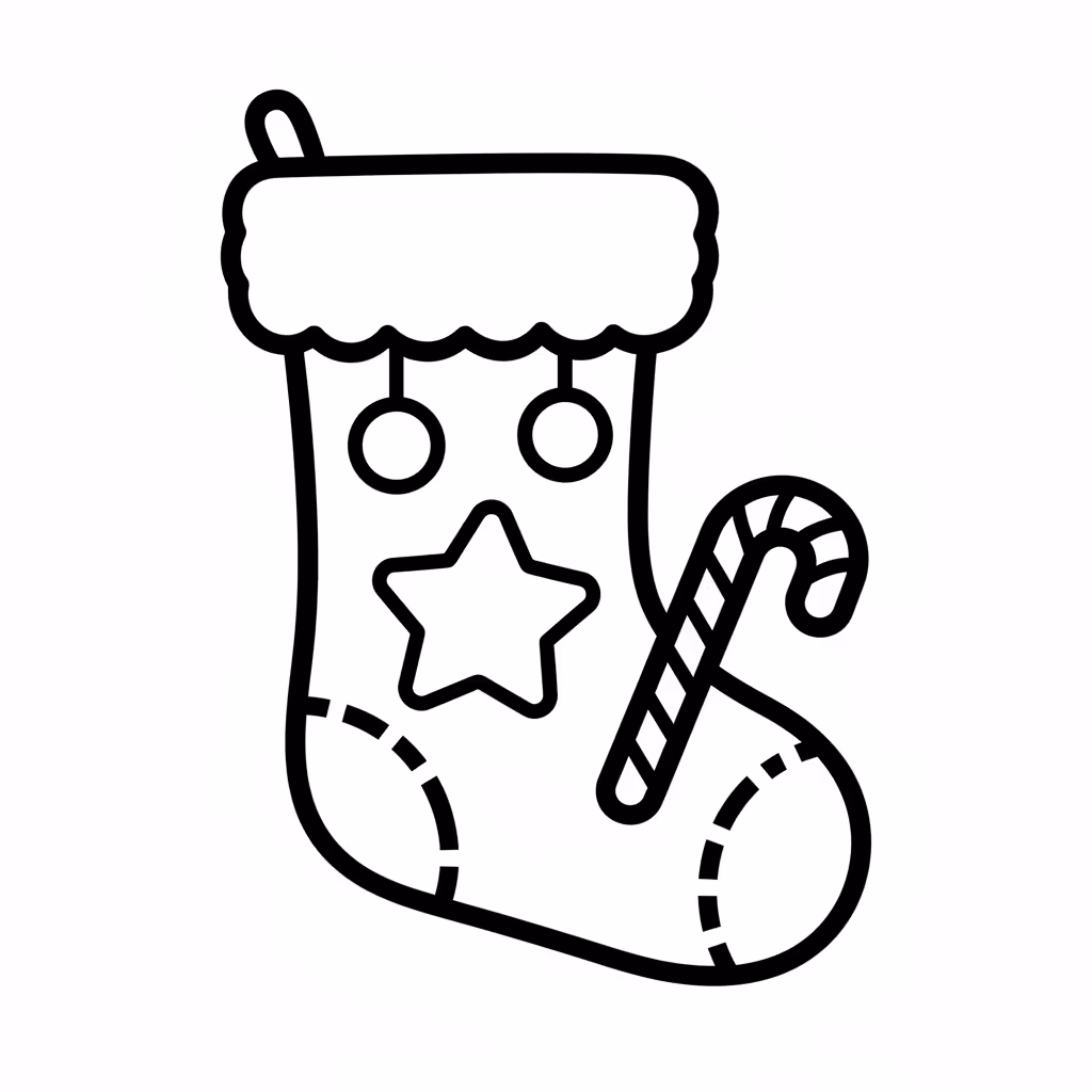 Picture of a printable coloring page showing Christmas Stocking, level easy