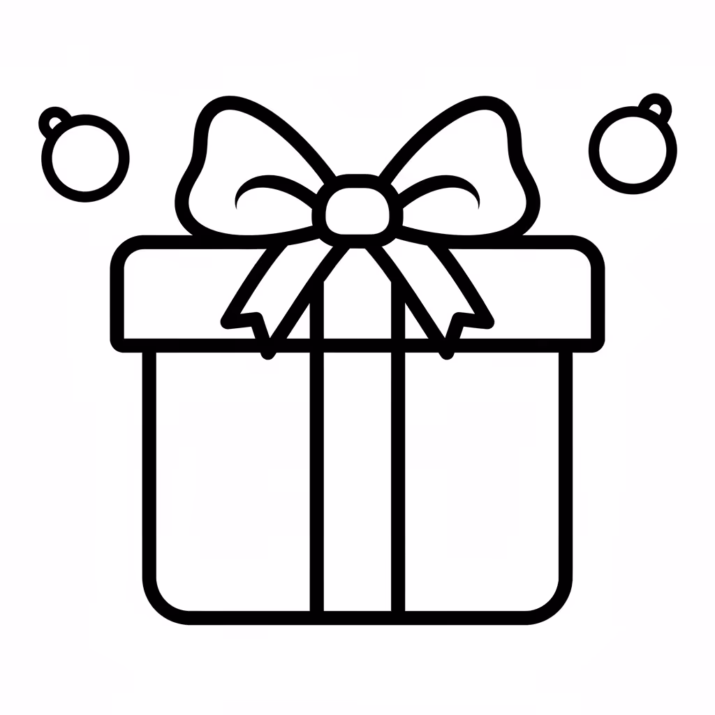 Picture of a printable coloring page showing Christmas Gift, level easy