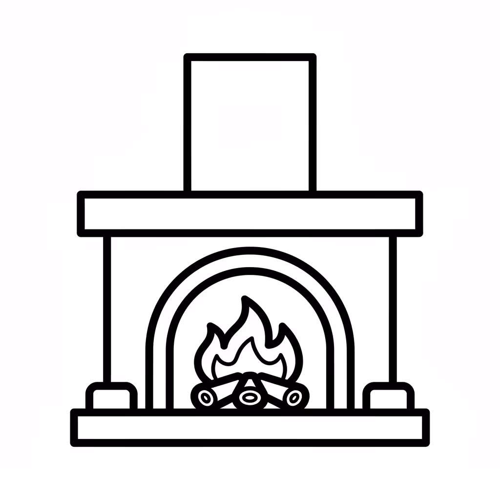 Picture of a printable coloring page showing Fireplace, level easy