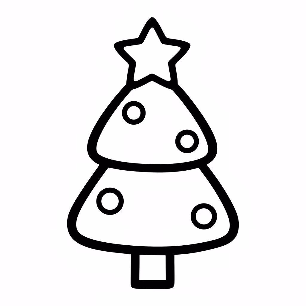 Picture of a printable coloring page showing Christmas Tree, level easy