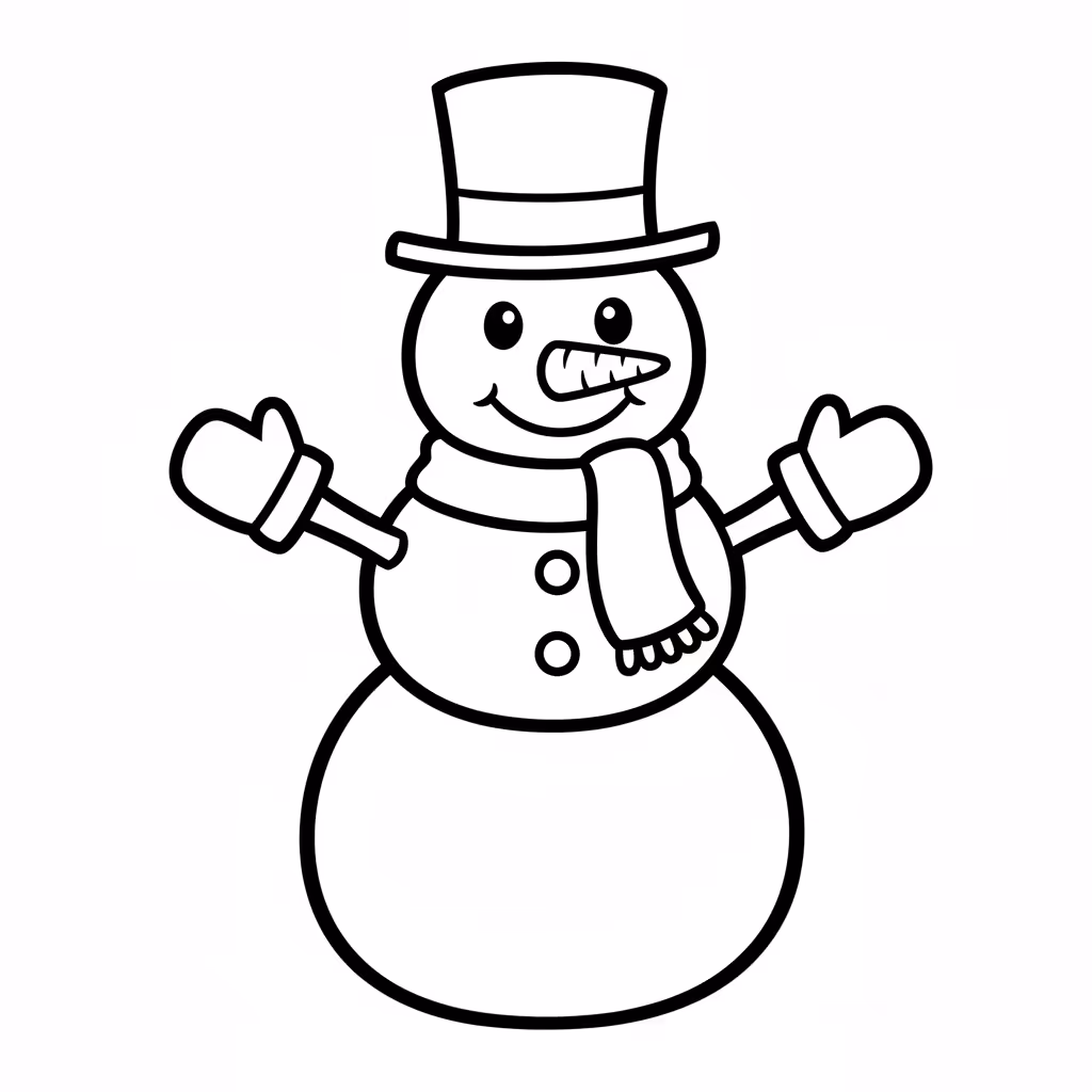Picture of a printable coloring page showing Snowman, level easy