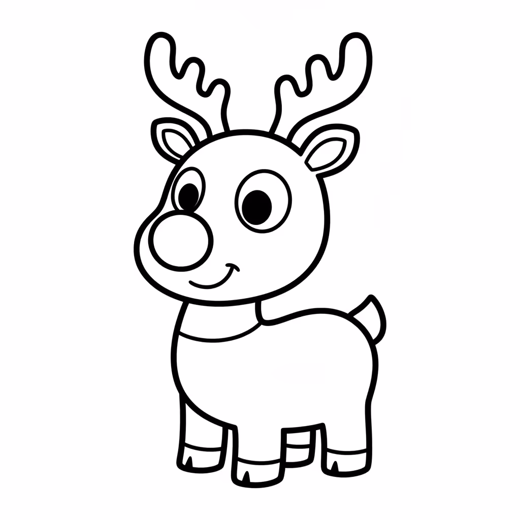 Picture of a printable coloring page showing Rudolph, level easy