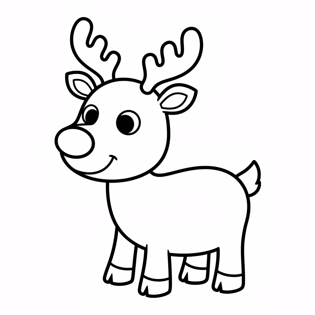 Picture of a printable coloring page showing Reindeer, level easy