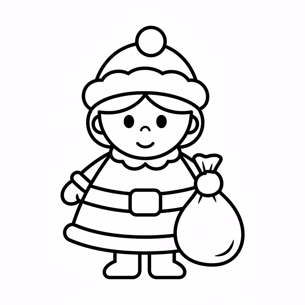 Picture of a printable coloring page showing Mrs. Claus, level easy