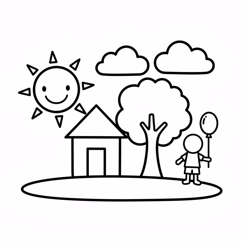 Picture of a printable coloring page showing Afternoon, level easy
