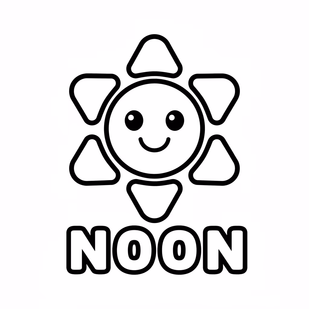 Picture of a printable coloring page showing Noon, level easy