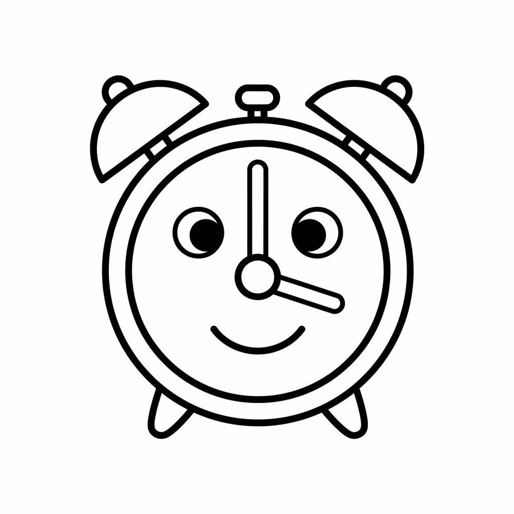 Picture of a printable coloring page showing Alarm Clock, level easy