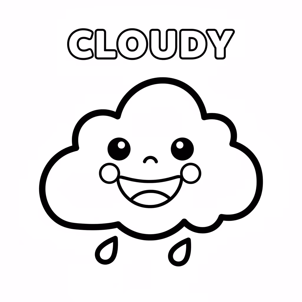 Picture of a printable coloring page showing Cloudy, level easy