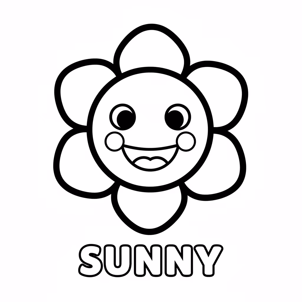 Picture of a printable coloring page showing Sunny, level easy