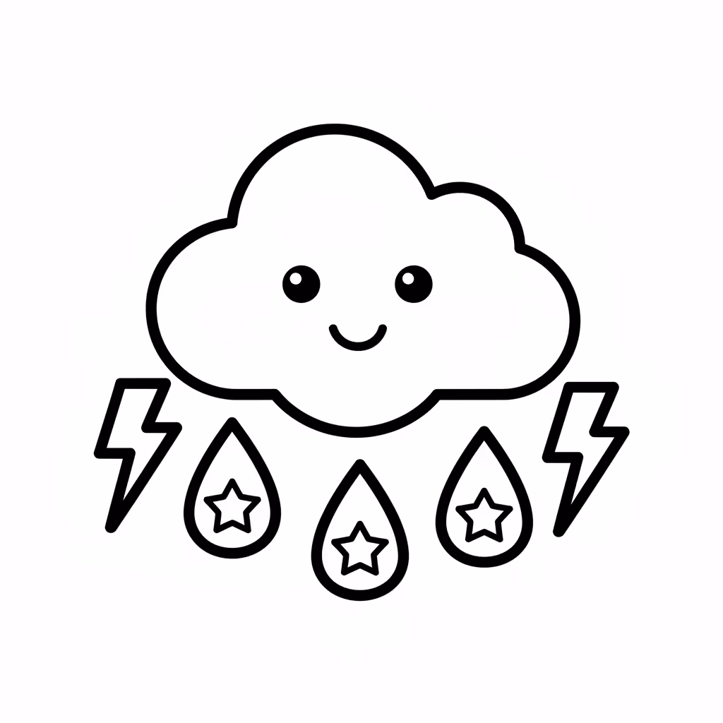 Picture of a printable coloring page showing Rainy, level easy