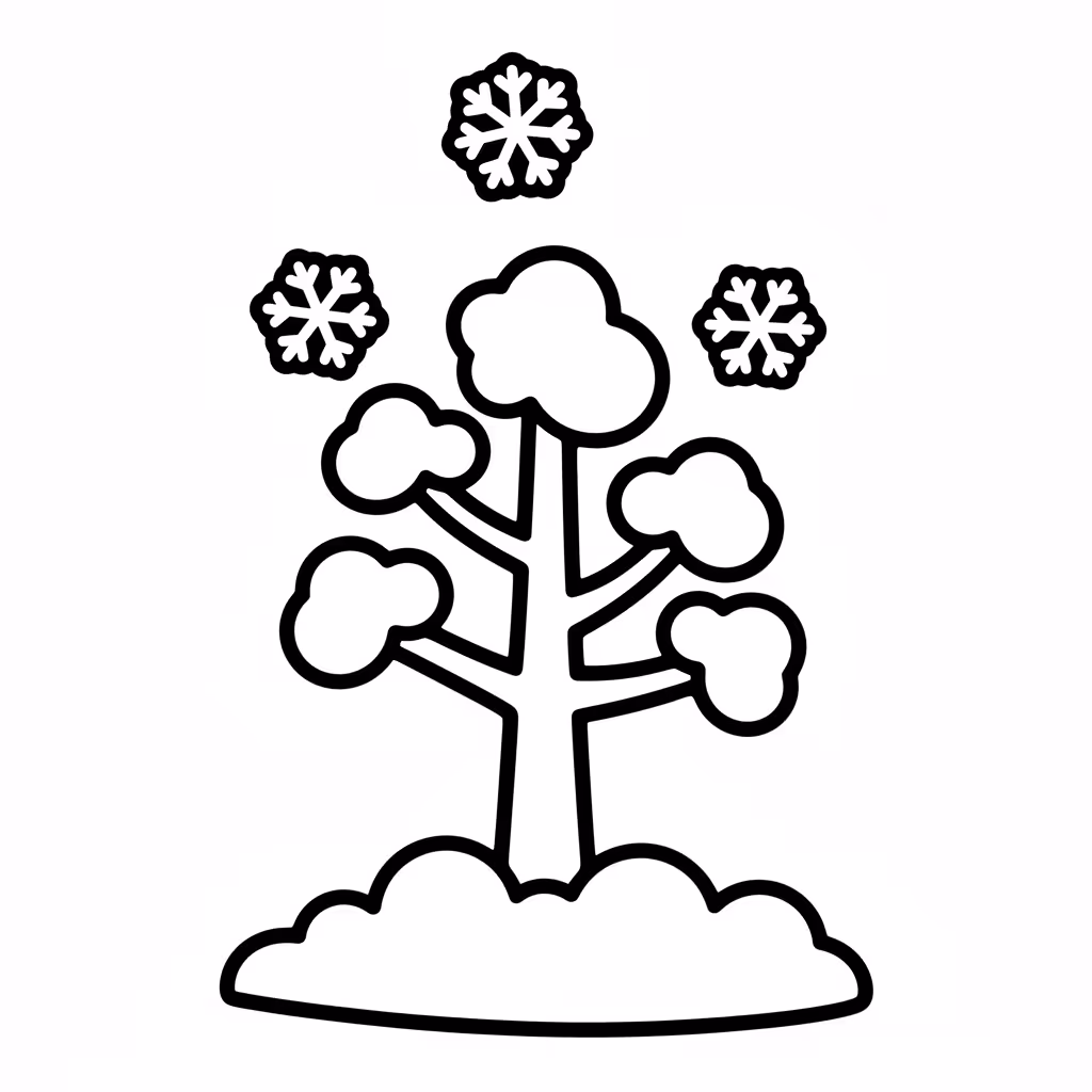 Picture of a printable coloring page showing Winter Tree, level easy