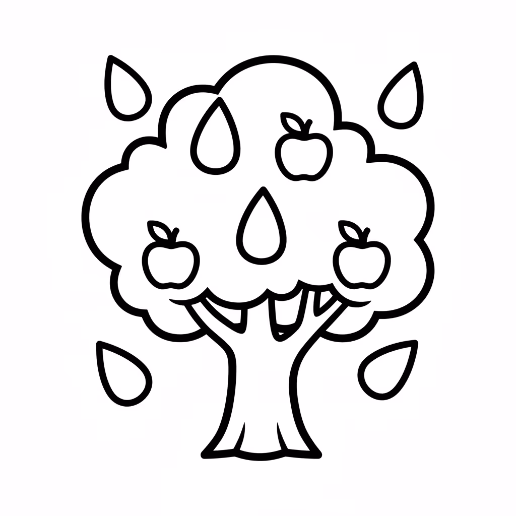Picture of a printable coloring page showing Autumn Tree, level easy