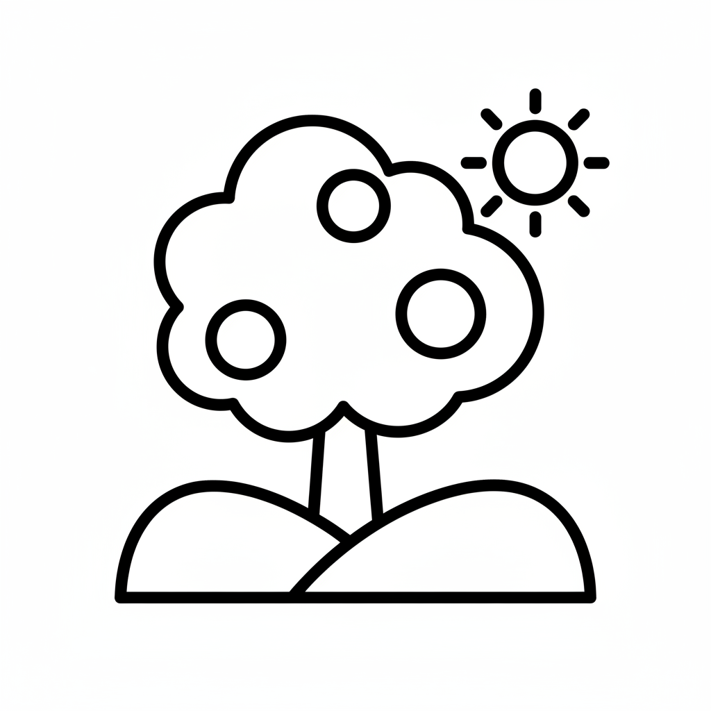Picture of a printable coloring page showing Summer Tree, level easy