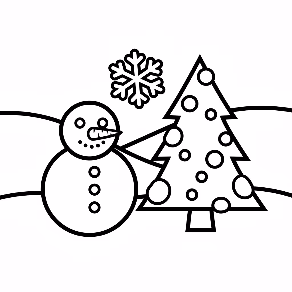 Picture of a printable coloring page showing Winter, level easy