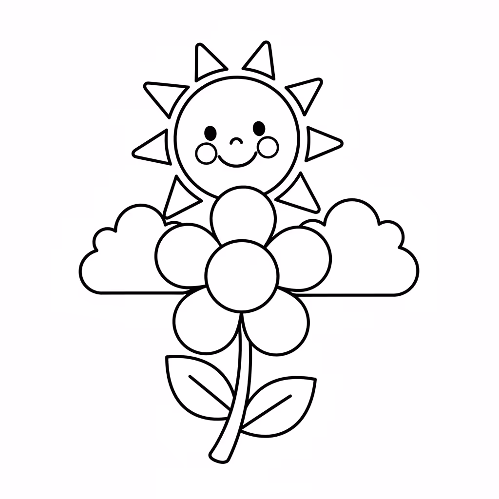 Picture of a printable coloring page showing Spring, level easy