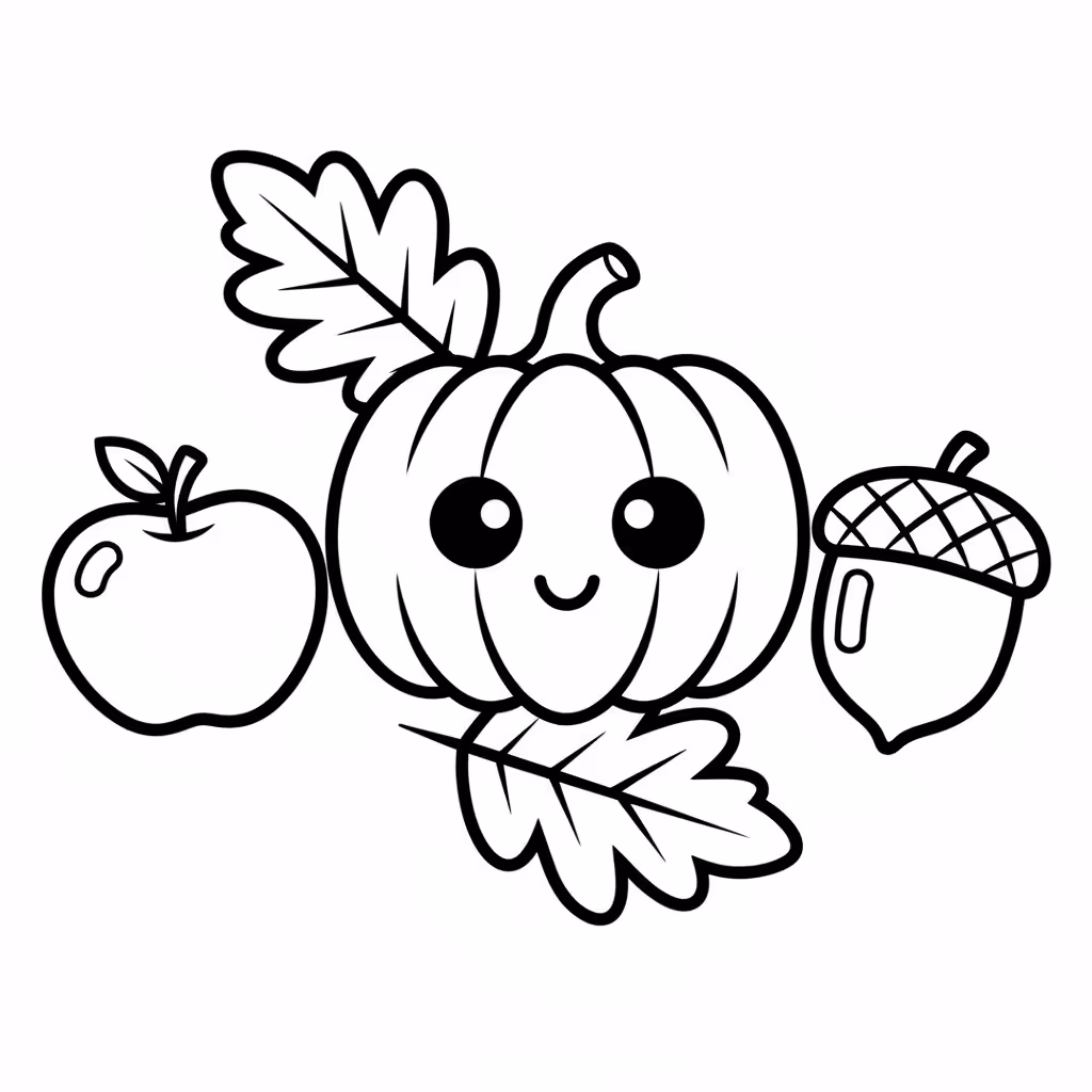 Picture of a printable coloring page showing Autumn, level easy