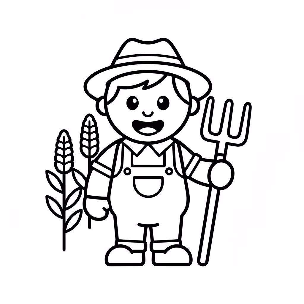 Picture of a printable coloring page showing Farmer, level easy
